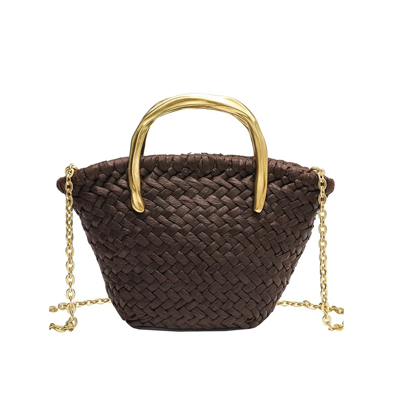 Brown Woven Bucket Bag,Gold Metal Top Handle & Detachable Chain Crossbody, Elegant Casual Shoulder Purse for Commute Date Travel
Brown Woven Bucket Bag,Gold Metal Top Handle & Detachable Chain Crossbody, Elegant Casual Shoulder Purse for Commute Date Travel