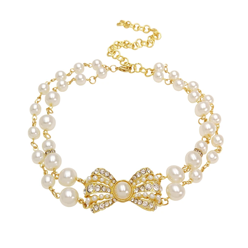 `Double layered pearl sparkling diamond bow necklace for women's Instagram temperament and high-end collarbone chain
`Double layered pearl sparkling diamond bow necklace for women's Instagram temperament and high-end collarbone chain