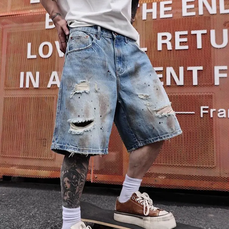 Summer Trendy Brand Handsome Denim Shorts Men's Washed Embroidered Patch Trendy Short Pants Ripped Slim-fit Elastic Middle Pants
Summer Trendy Brand Handsome Denim Shorts Men's Washed Embroidered Patch Trendy Short Pants Ripped Slim-fit Elastic Middle Pants