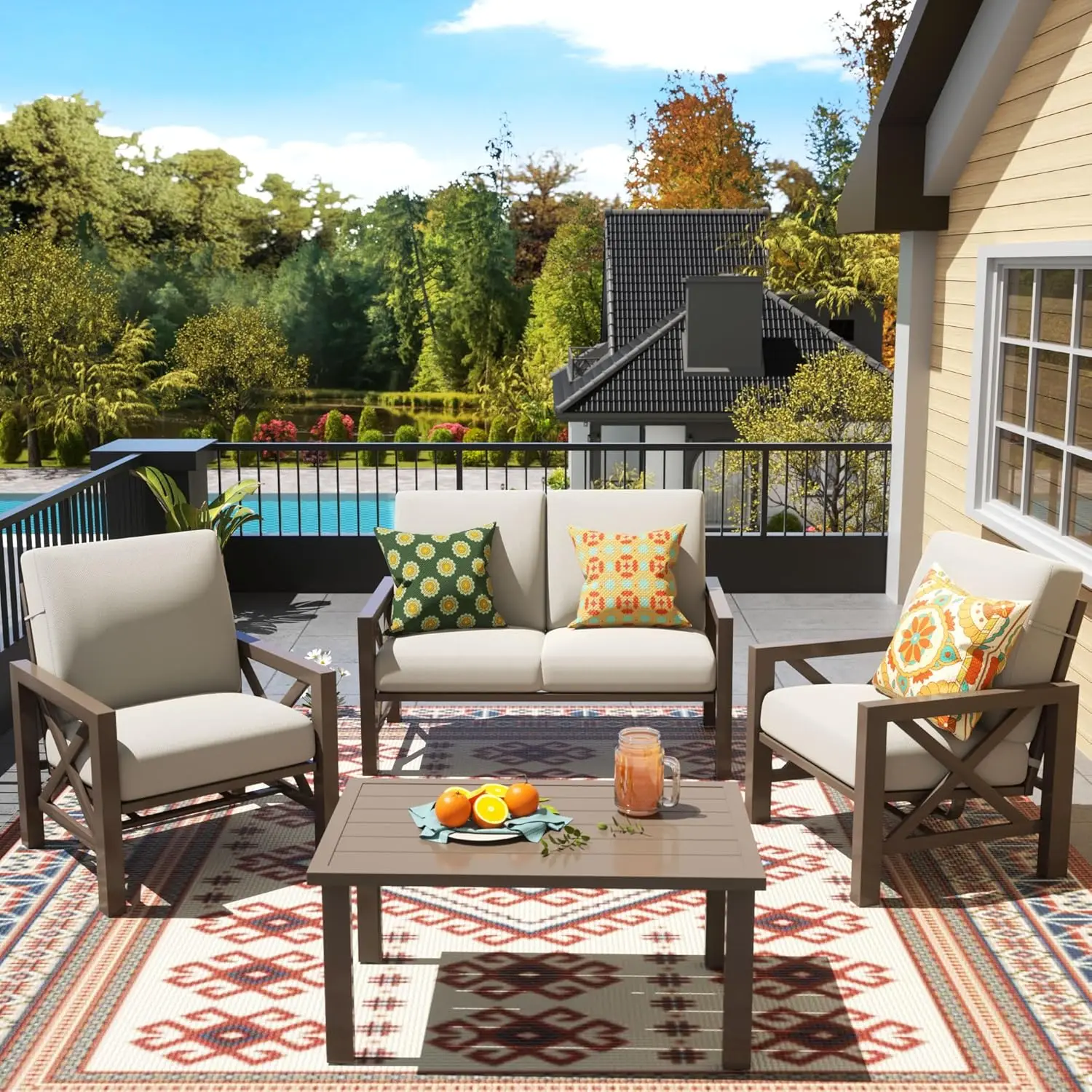Patio Furniture Sets, 4 Pieces Outdoor Furniture Modern Metal Patio Sectional Sofa Conversation Set,2 Motion Rocking Chairs
Patio Furniture Sets, 4 Pieces Outdoor Furniture Modern Metal Patio Sectional Sofa Conversation Set,2 Motion Rocking Chairs