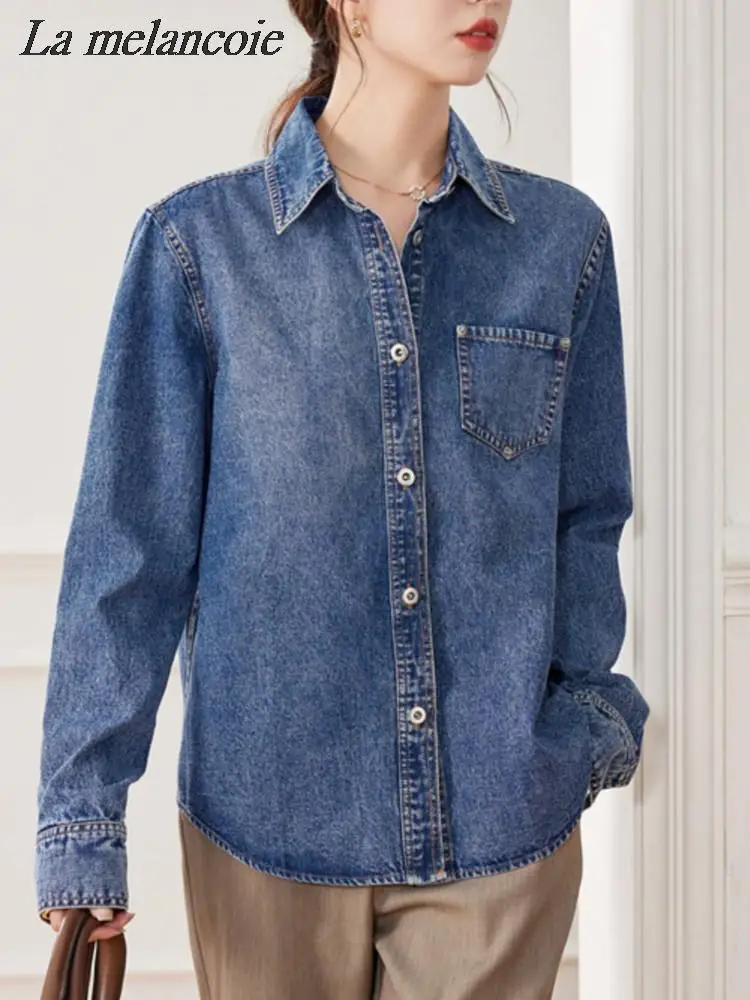 Vintage Denim Women Shirt 2024 Spring Fashion Office Ladies Long Sleeve Casual Loose Tops Turn Down Collar Button Up Chic Blouse
Vintage Denim Women Shirt 2024 Spring Fashion Office Ladies Long Sleeve Casual Loose Tops Turn Down Collar Button Up Chic Blouse