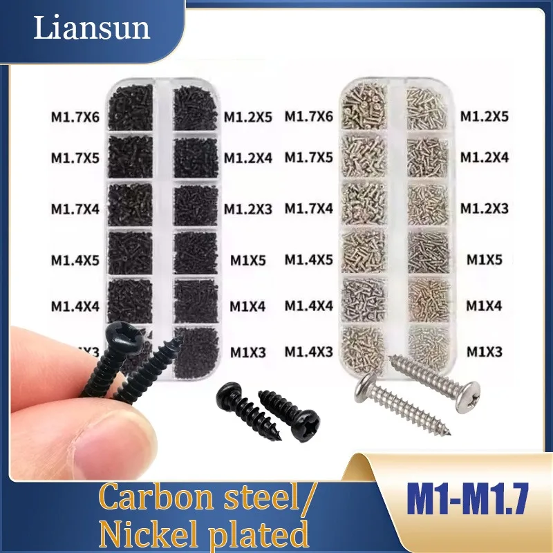 1200Pcs/box cross round head self-tapping screw set M1M1.2 M1.4 M1.7 Small Phillips Cross Round Pan Head Self-tapping Wood Screw
1200Pcs/box cross round head self-tapping screw set M1M1.2 M1.4 M1.7 Small Phillips Cross Round Pan Head Self-tapping Wood Screw