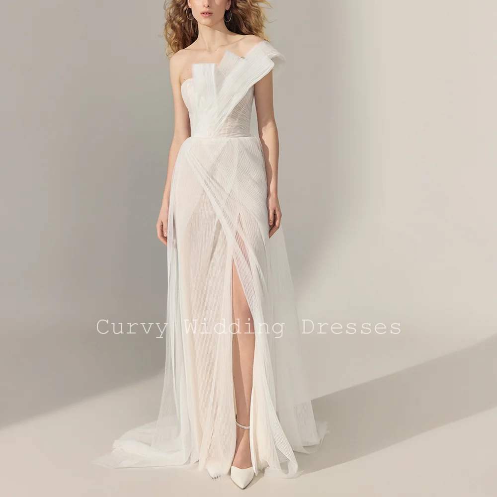 Curvy Modern Art One-Shoulder Pleated Illusion Organza Mermaid Wedding Dresses for Women with Slit Corset Back Customized 2026
Curvy Modern Art One-Shoulder Pleated Illusion Organza Mermaid Wedding Dresses for Women with Slit Corset Back Customized 2026