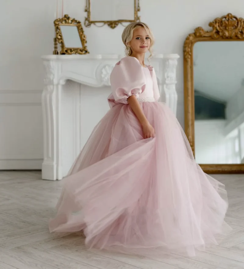 Pink Tulle Flower Girl Dress for Wedding Short Sleeve Princess Birthday Gown Prom First Communion Dresses with Belt
Pink Tulle Flower Girl Dress for Wedding Short Sleeve Princess Birthday Gown Prom First Communion Dresses with Belt