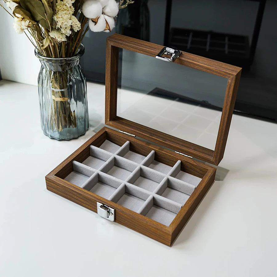 Walnut Wood Grain Color Lidded 12-Compartment Jewelry Box for Brooches, Hairpins, Bracelets, and Accessories Storage
Walnut Wood Grain Color Lidded 12-Compartment Jewelry Box for Brooches, Hairpins, Bracelets, and Accessories Storage