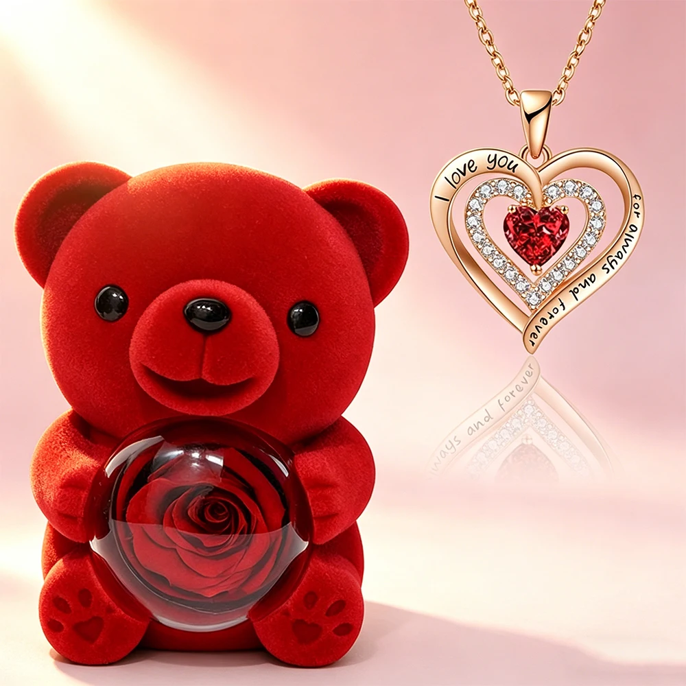 Flocked Bear Jewelry Box with Red Zircon Necklace Gift for Lover Valentine's Day Mother's Day Anniversary Drop Shipping
Flocked Bear Jewelry Box with Red Zircon Necklace Gift for Lover Valentine's Day Mother's Day Anniversary Drop Shipping