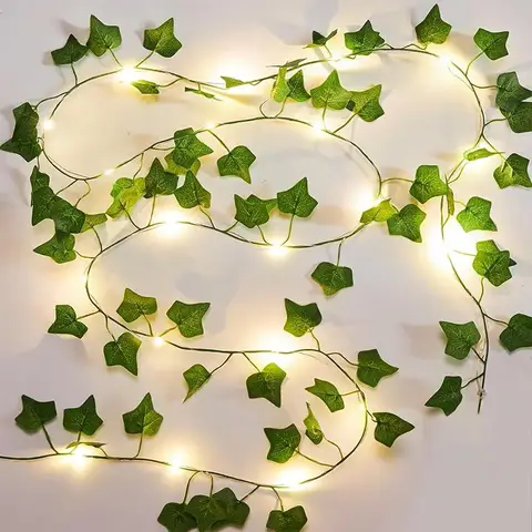 2M Green Leaf String Lights Artificial Ivy Vine Fairy Light Wedding Party Decoration Christmas Home Room Decor Wall Plant Wreath