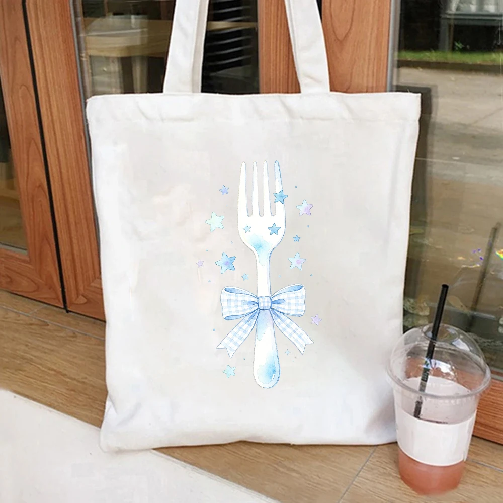 Blue Fork With Bow Canvas Tote Bag Kawaii Kitchen Print Shoulder Bag
Blue Fork With Bow Canvas Tote Bag Kawaii Kitchen Print Shoulder Bag