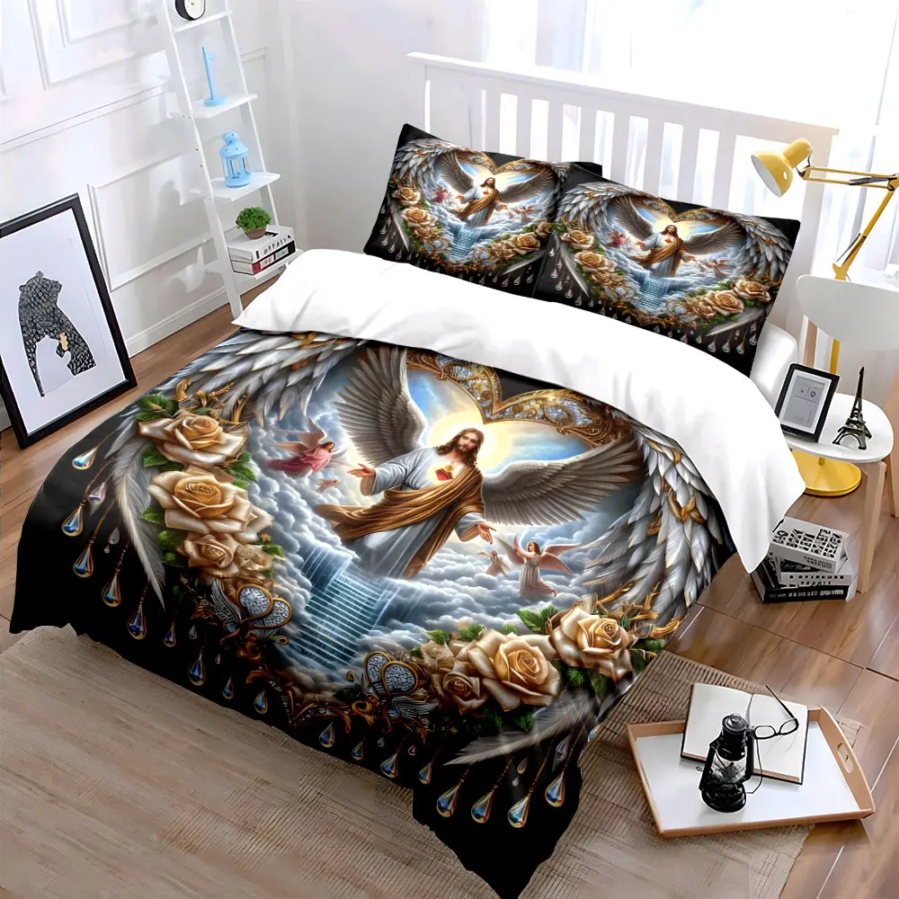 "Angel Themed Religious Decoration Set" Bedding Set with 1 Duvet Cover 2 Pillowcases Single Double King Queen, Gift
"Angel Themed Religious Decoration Set" Bedding Set with 1 Duvet Cover 2 Pillowcases Single Double King Queen, Gift