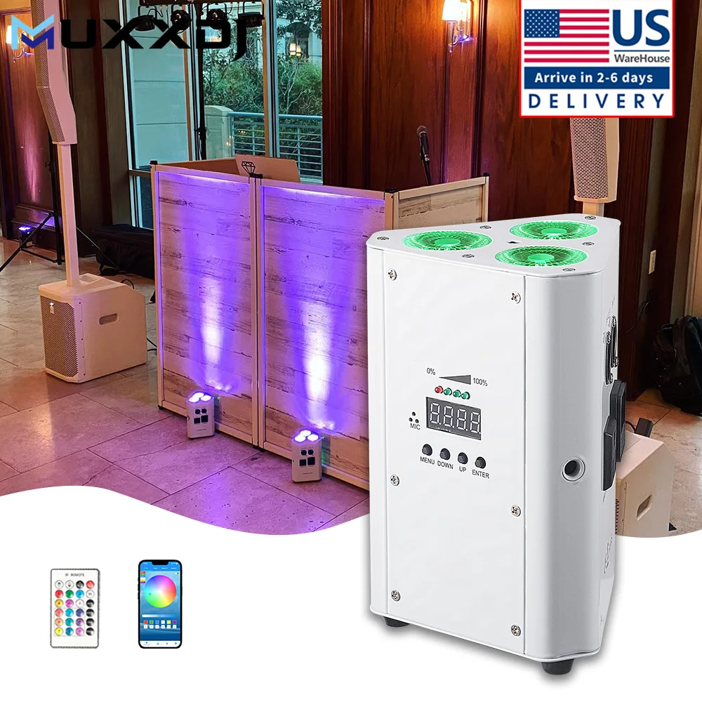 MUXXDJ 3x18 Вт Беспроводная батарея RGBAW + UV 6in1 DMX Светодиодные светильники с питанием от батареи для свадебного бара Dj Party Lights 
MUXXDJ 3x18 Вт Беспроводная батарея RGBAW + UV 6in1 DMX Светодиодные светильники с питанием от батареи для свадебного бара Dj Party Lights
