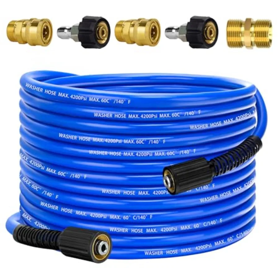 Pressure Power Washer Hose 50 Feet x 1/4" Super Flexible Kink Resistant Car Washer Replacement with M22 Fittings and 3/8" Quick
Pressure Power Washer Hose 50 Feet x 1/4" Super Flexible Kink Resistant Car Washer Replacement with M22 Fittings and 3/8" Quick
