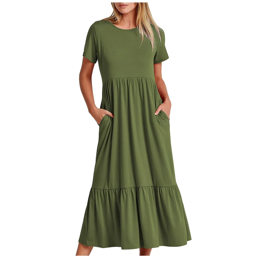 Casual Gathered Pleat Round Neck Layered Skirt Leisure Dress Women's Autumn Fashionable Knee-Length Solid Color Big Sway Dress
Casual Gathered Pleat Round Neck Layered Skirt Leisure Dress Women's Autumn Fashionable Knee-Length Solid Color Big Sway Dress