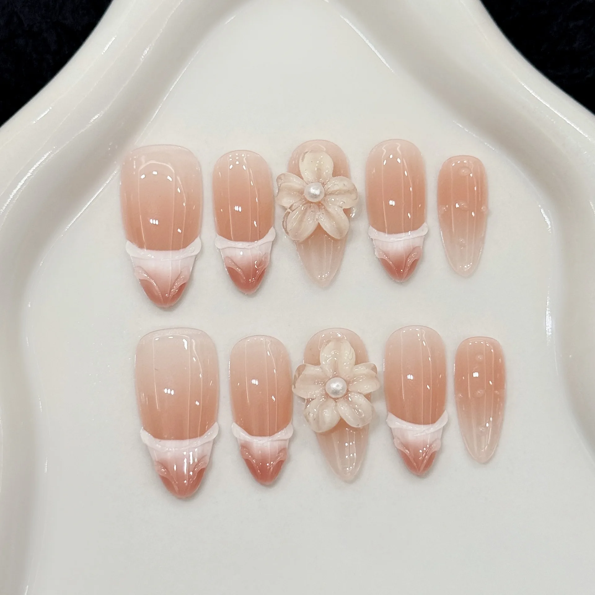 10pcs Handmade Almond Press on Nails with 3D Hand Carved Pink Flower Design False Nails Wearable Sweet French Fake Nail Tips
10pcs Handmade Almond Press on Nails with 3D Hand Carved Pink Flower Design False Nails Wearable Sweet French Fake Nail Tips