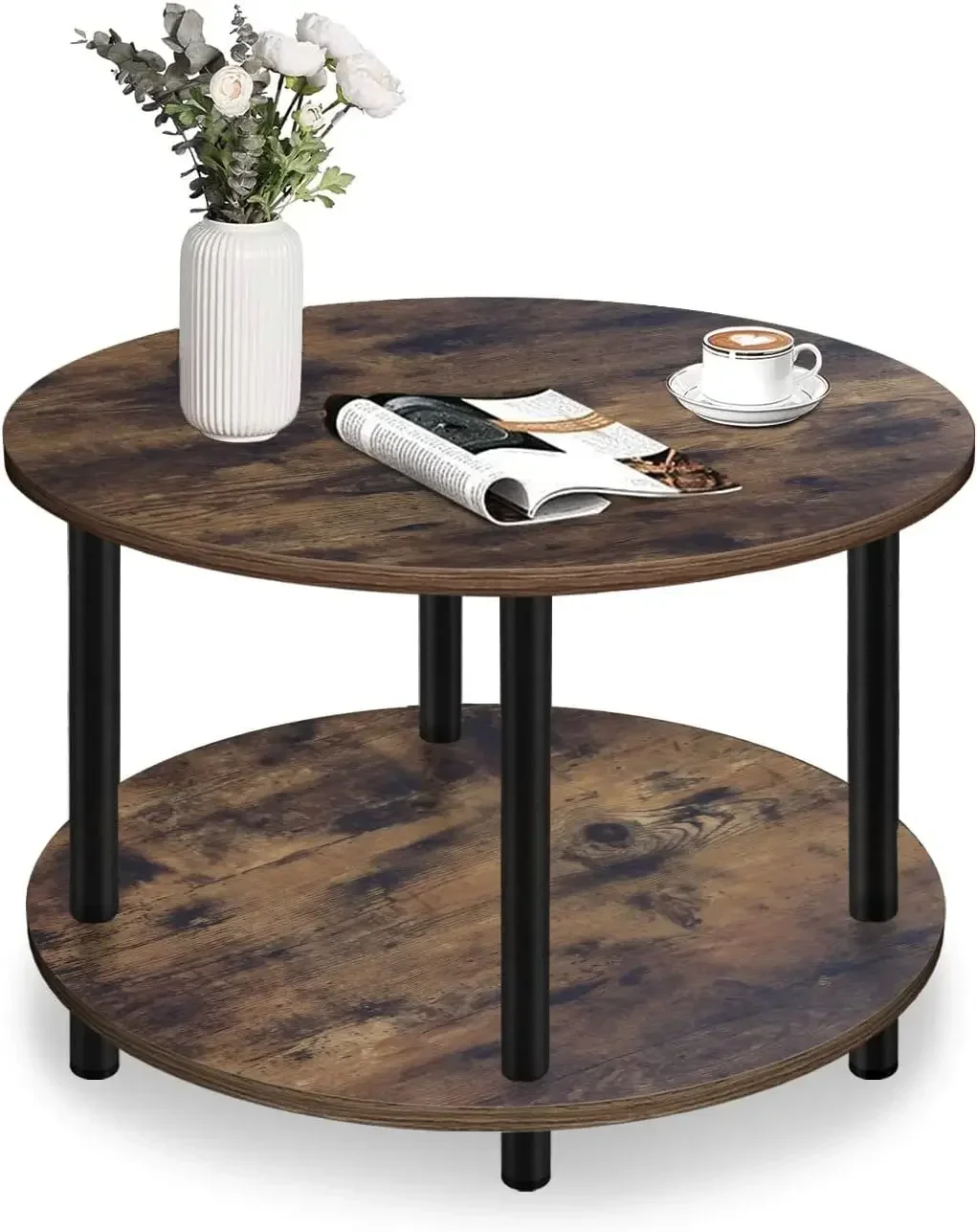 Small Round Coffee Table for Small Space, 23.5" 2-Tier Rustic Brown Wooden Coffee Table with Open Storage for Living
Small Round Coffee Table for Small Space, 23.5" 2-Tier Rustic Brown Wooden Coffee Table with Open Storage for Living