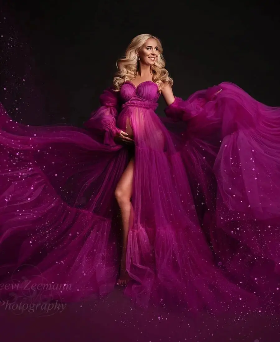 Fuschia A Line Evening Dresses Off Shoulder Ruffles Pregnancy Robes Long Sleeves Sweep Train Maternity Gowns for Photography
Fuschia A Line Evening Dresses Off Shoulder Ruffles Pregnancy Robes Long Sleeves Sweep Train Maternity Gowns for Photography