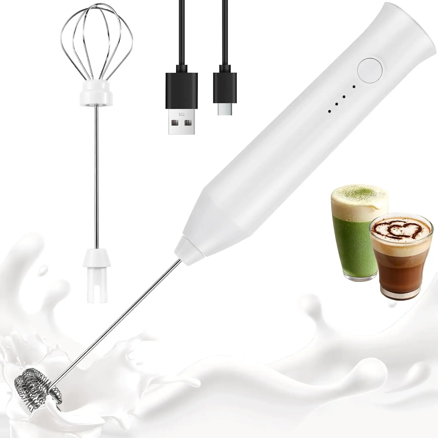 Rechargeable Handheld Milk Frother with 2 Stainless Whisks, 3 Speeds for Coffee, Latte, Matcha, Egg
Rechargeable Handheld Milk Frother with 2 Stainless Whisks, 3 Speeds for Coffee, Latte, Matcha, Egg