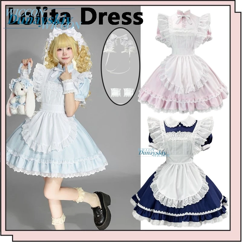 Kawaii Light Blue Lace Pink Lolita Dress Cute Maid Costume For Women Anime Waitress Cosplay Outfit For Party Stage Performance
Kawaii Light Blue Lace Pink Lolita Dress Cute Maid Costume For Women Anime Waitress Cosplay Outfit For Party Stage Performance