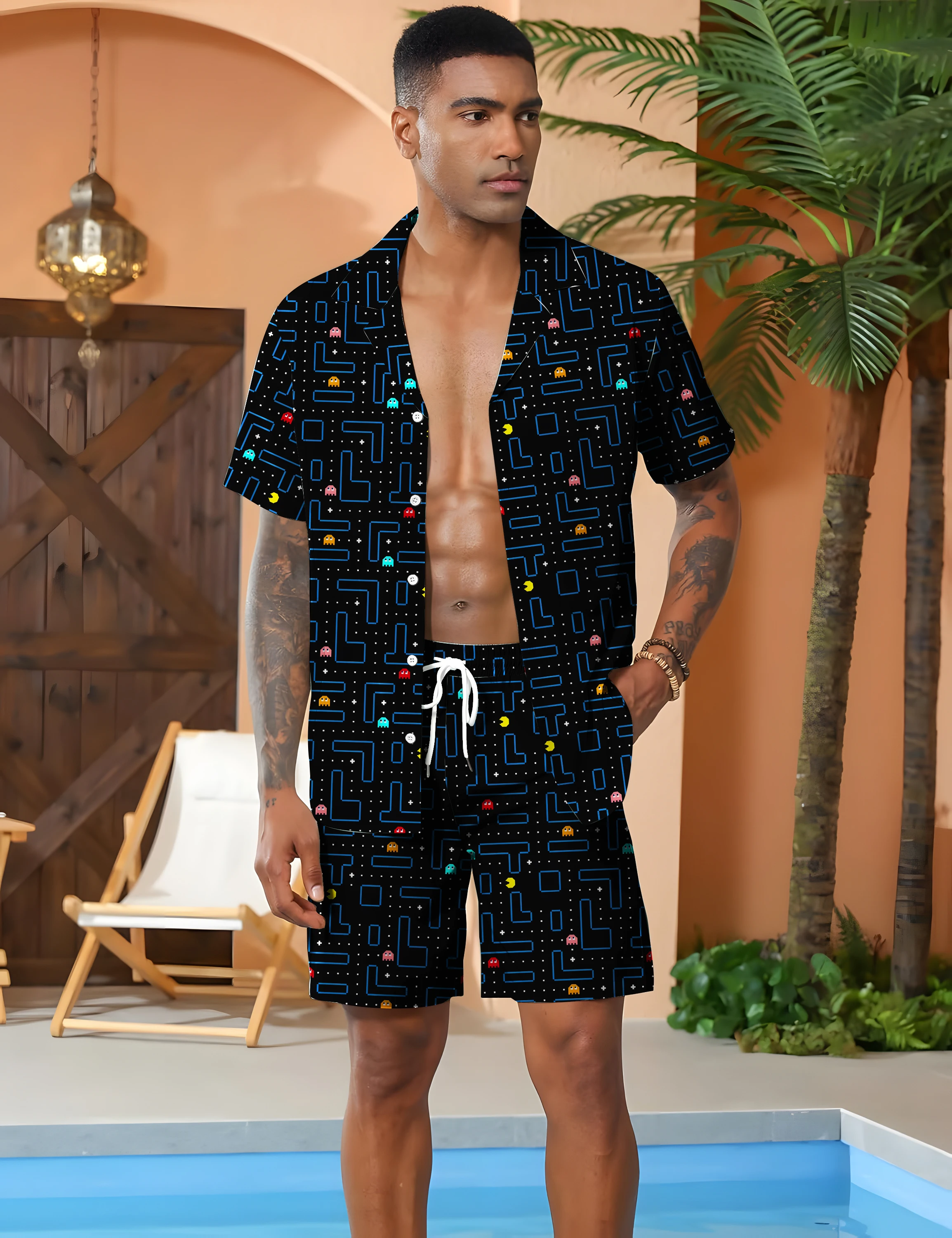 New men's casual suit for summer Thin and skin friendly short sleeved shorts Game track pattern non fading clothes
New men's casual suit for summer Thin and skin friendly short sleeved shorts Game track pattern non fading clothes