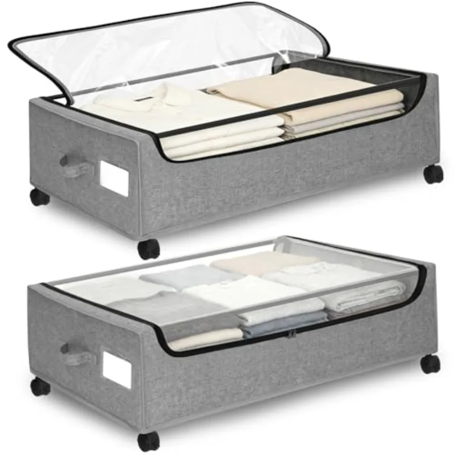 Under Bed Storage with Wheels, 2 Pack Under Bed Storage Containers, 10.6 inches Tall Underbed storage bins on Wheels, Rolling U
Under Bed Storage with Wheels, 2 Pack Under Bed Storage Containers, 10.6 inches Tall Underbed storage bins on Wheels, Rolling U