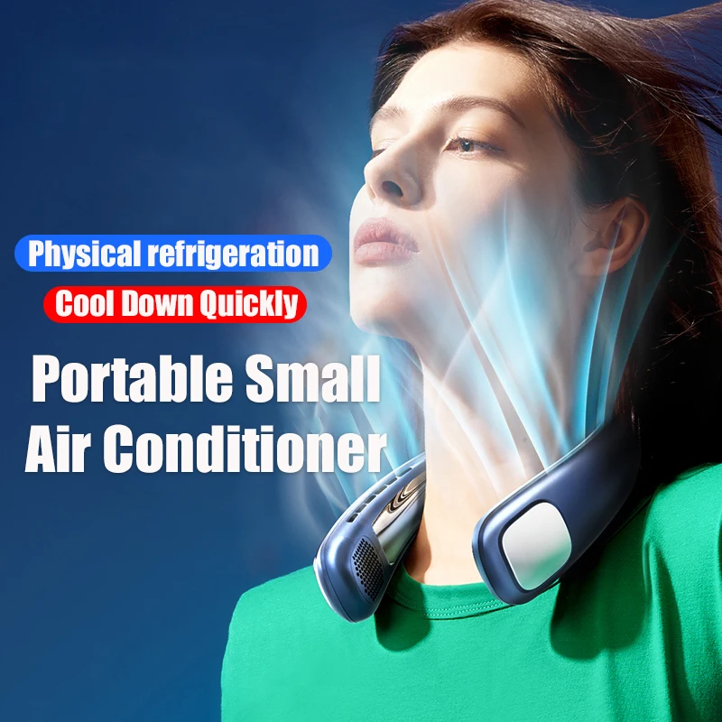 

Portable Neck Fan 2000mAh Rechargeable Air Conditioner Semiconductor Cooling Neckband Fan USB Bladeless Silent Hanging Neck Fan
