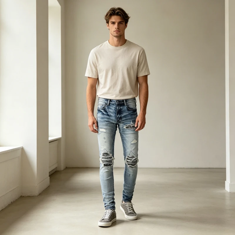 Street Men Jeans Denim Pant Vintage Stretch Skinny Hole Ripped Pencil Pants Mens Distressed Folds Denims Ankle Length Trousers
Street Men Jeans Denim Pant Vintage Stretch Skinny Hole Ripped Pencil Pants Mens Distressed Folds Denims Ankle Length Trousers