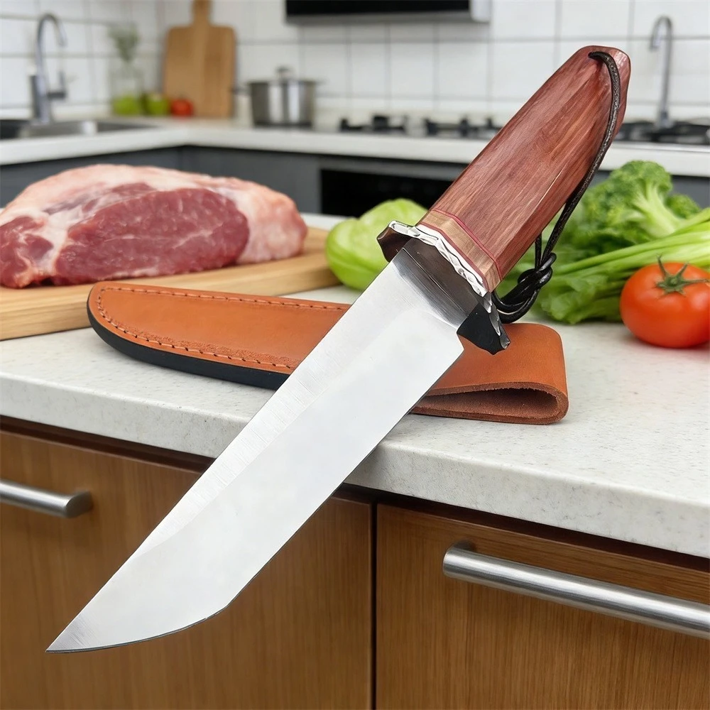 Изысканный домашний кухонный нож с ножнами, лезвием 9Cr13Mov и ручкой из красного палисандра, ежедневный нож для домашнего использования, инструмент для резки мяса
Изысканный домашний кухонный нож с ножнами, лезвием 9Cr13Mov и ручкой из красного палисандра, ежедневный нож для домашнего использования, инструмент для резки мяса