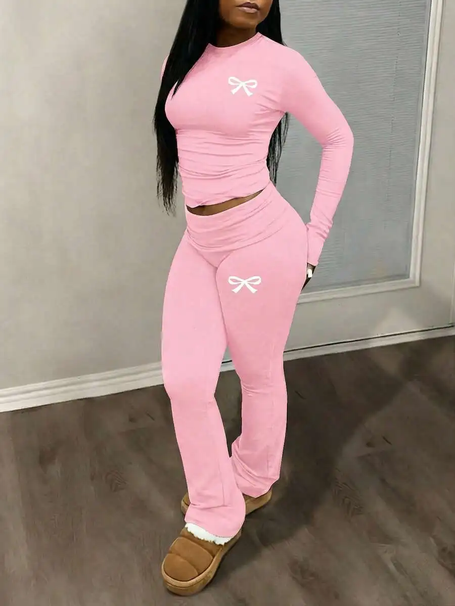 Womens Pink Cropped Ruched Long Sleeve Top And Wide Leg Flare Pants 2 Piece Set Casual Minimalist Outfit
Womens Pink Cropped Ruched Long Sleeve Top And Wide Leg Flare Pants 2 Piece Set Casual Minimalist Outfit
