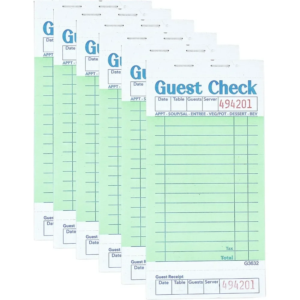 Budgenix 6 Pack Guest Checks Server Note Pads, 300 Orders, Green Guest Check Pads with Bottom Receipt, Waitress Notepad for Restaurant Business
Budgenix 6 Pack Guest Checks Server Note Pads, 300 Orders, Green Guest Check Pads with Bottom Receipt, Waitress Notepad for Restaurant Business