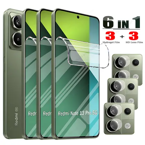 6 in1 Hydrogel Film per Xiaomi Redmi Note 13 14 12 11 Pro Plus 5G Soft Screen Lens Protector Redmi Note 12S 11S 10S 9S 8T 8 9 10 Pro