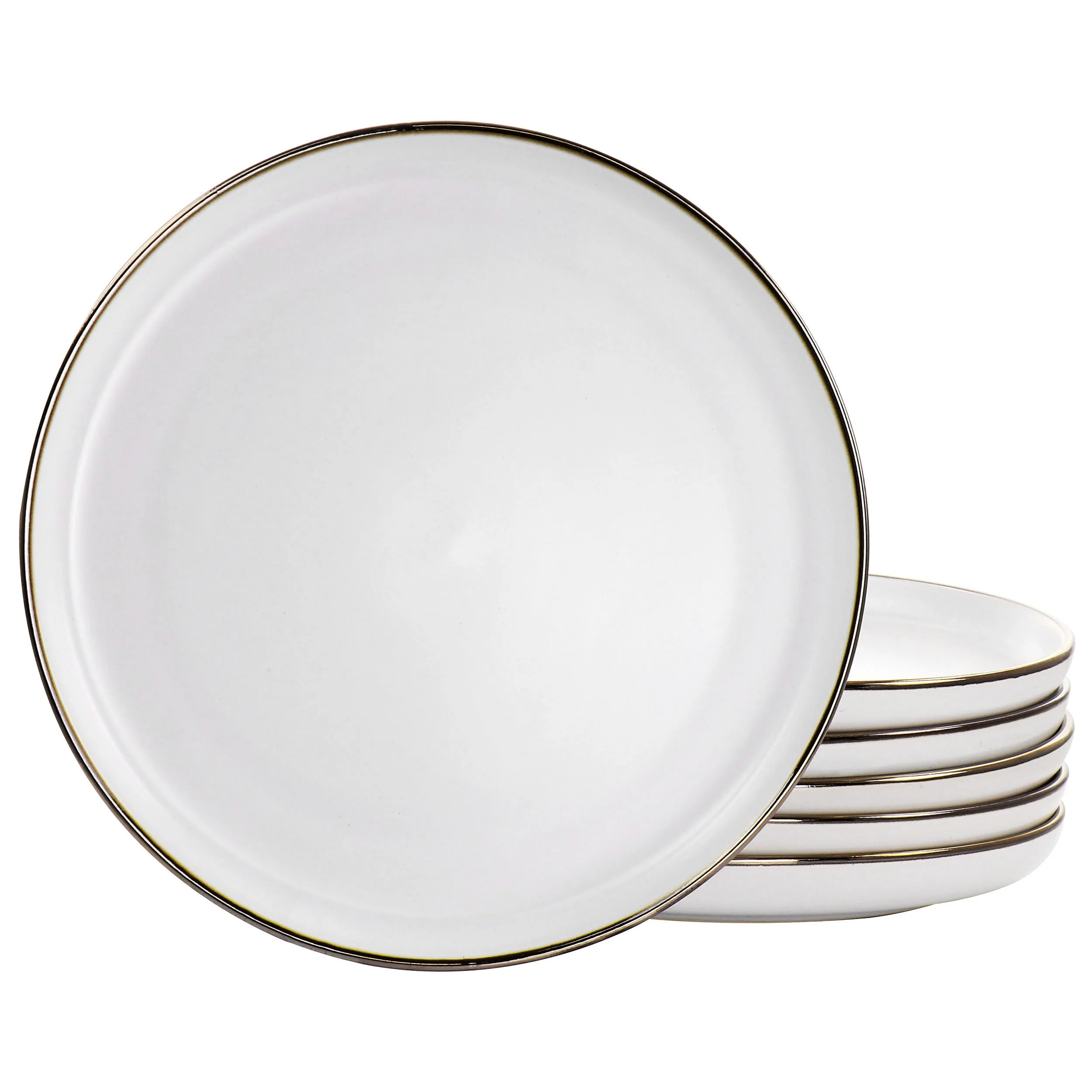 6-piece stoneware dinner plate set matte white finish gold trim
6-piece stoneware dinner plate set matte white finish gold trim