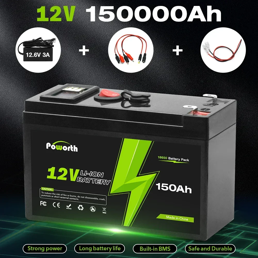 12V 150Ah Lithium Ion LiFePO4 Deep Cycle Rechargeable Battery for Solar/Wind Power, Scooters, Lighting,Power Wheels, Fish Finder
12V 150Ah Lithium Ion LiFePO4 Deep Cycle Rechargeable Battery for Solar/Wind Power, Scooters, Lighting,Power Wheels, Fish Finder