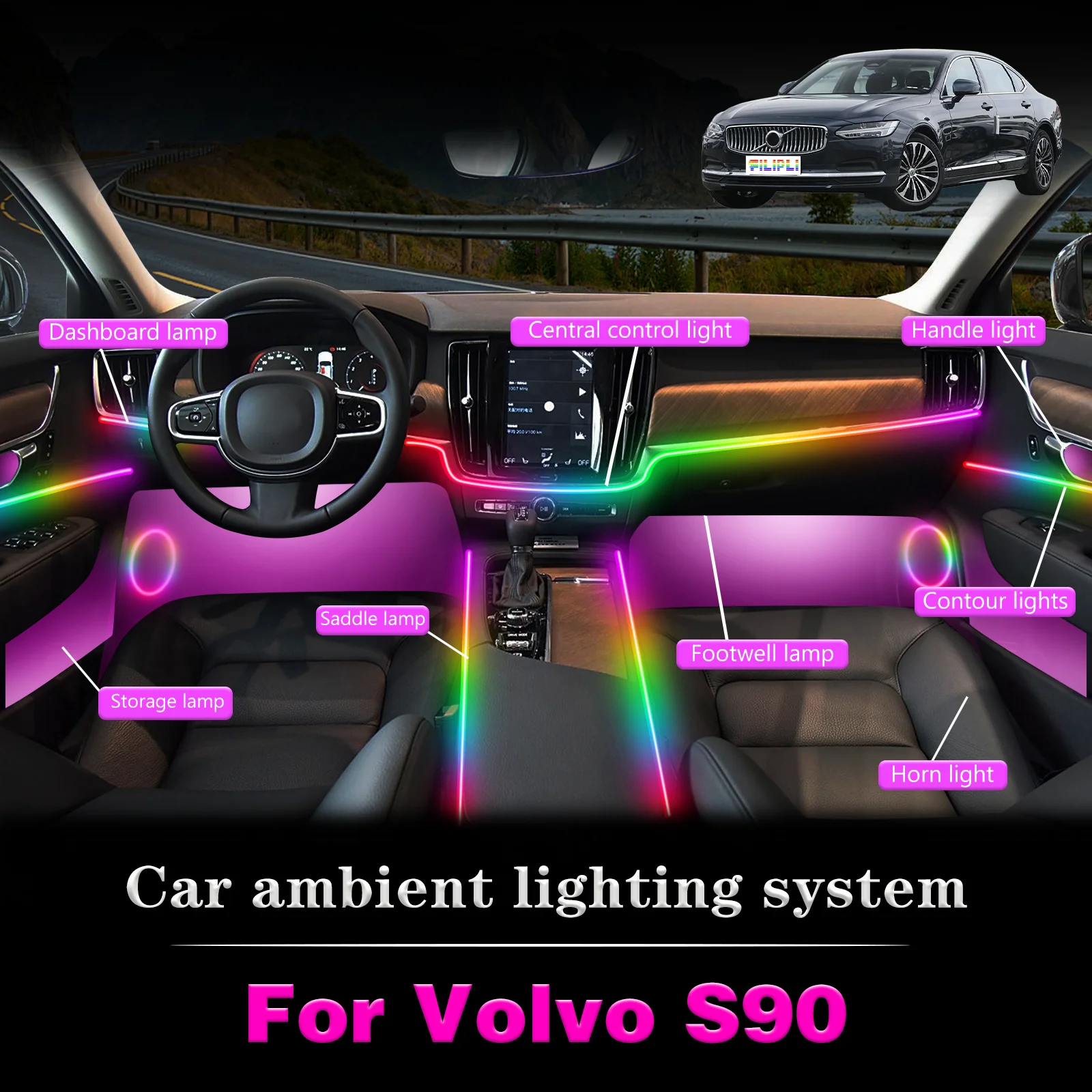 For Volvo S90 Smart Remote Control RGB 64 Colors LED Car Interior Ambient Light Energy Saving Efficient Lamp Kit
For Volvo S90 Smart Remote Control RGB 64 Colors LED Car Interior Ambient Light Energy Saving Efficient Lamp Kit