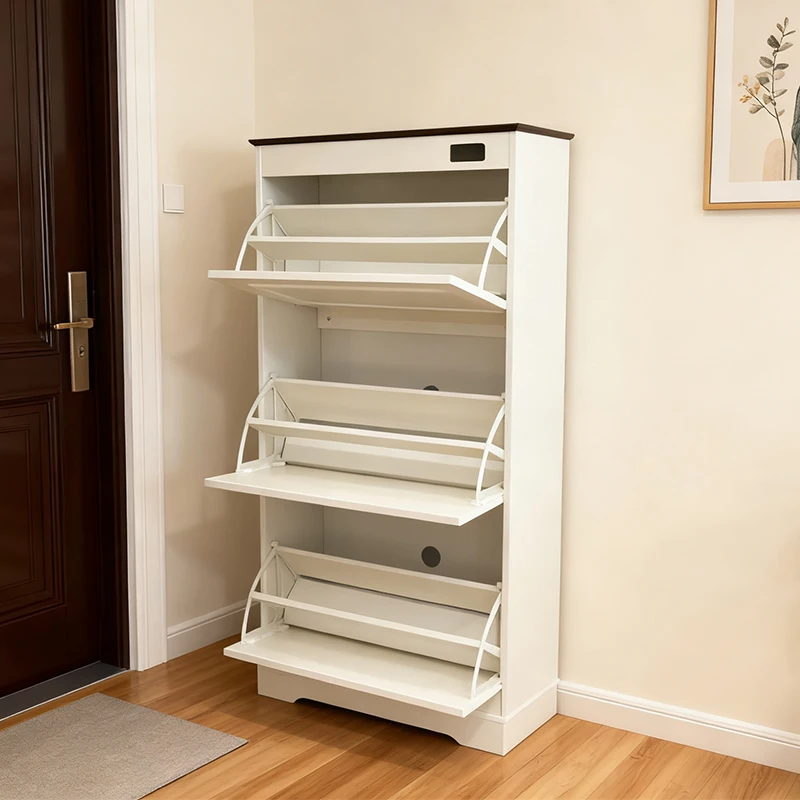 #Three Tier Push-to-Open Shoe Cabinet MDF Material with EU CE Certification Suitable for Living Rooms and Apartments
#Three Tier Push-to-Open Shoe Cabinet MDF Material with EU CE Certification Suitable for Living Rooms and Apartments
