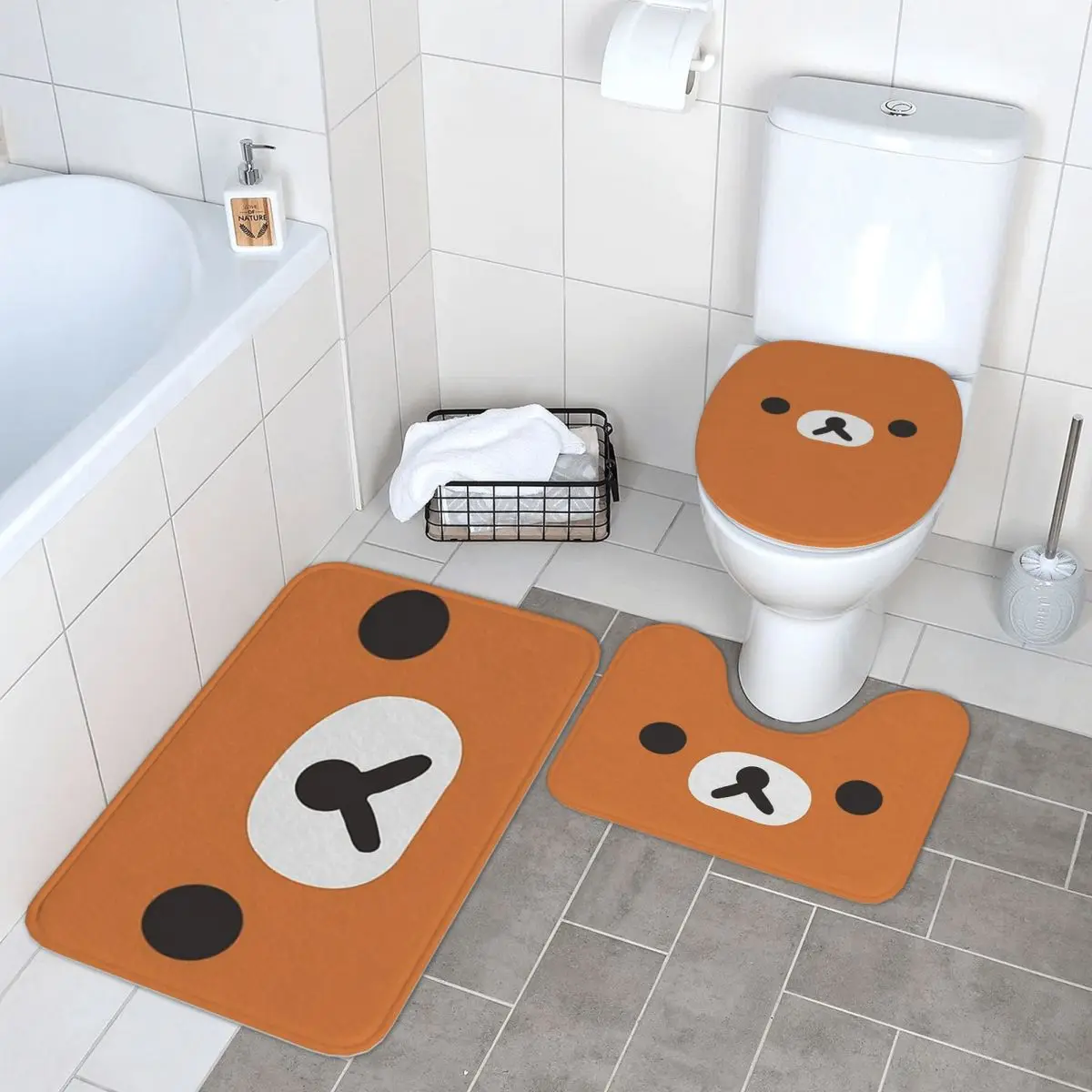 Rilakkuma Bear Face, 3 шт., коврик для ванной, набор для ванной комнаты, крышка для унитаза, домашний декор, нескользящий ковер, напольный коврик 
Rilakkuma Bear Face, 3 шт., коврик для ванной, набор для ванной комнаты, крышка для унитаза, домашний декор, нескользящий ковер, напольный коврик