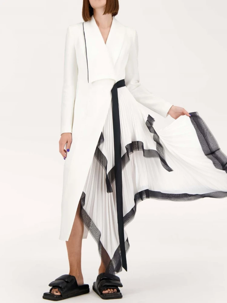 Winter Sexy Long Sleeves Irregular Pleated Long Dress Women White V Neck Patchwork Blazer Dresses Evening Party Formal Gowns
Winter Sexy Long Sleeves Irregular Pleated Long Dress Women White V Neck Patchwork Blazer Dresses Evening Party Formal Gowns