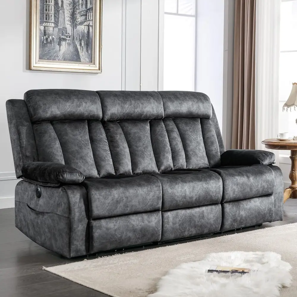 3-Seat Power Recline Sofa with Heat, Massage, Drop Table, Cup Holders, USB & Type-C Ports, Velvet Recliner for Living Room, Home
3-Seat Power Recline Sofa with Heat, Massage, Drop Table, Cup Holders, USB & Type-C Ports, Velvet Recliner for Living Room, Home