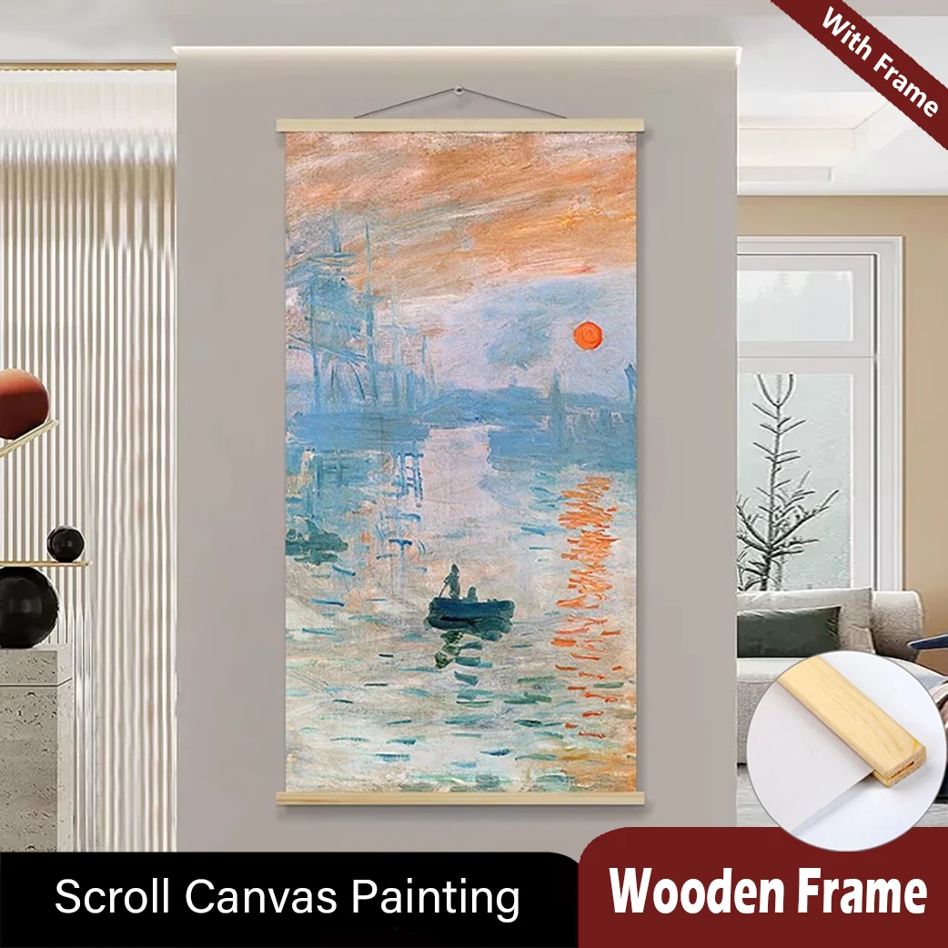 Wood Hanging Scroll Painting Monet Sunrise and Van Gogh Starry Night Poster Canvas with Frame Art Print for Home Decor
Wood Hanging Scroll Painting Monet Sunrise and Van Gogh Starry Night Poster Canvas with Frame Art Print for Home Decor