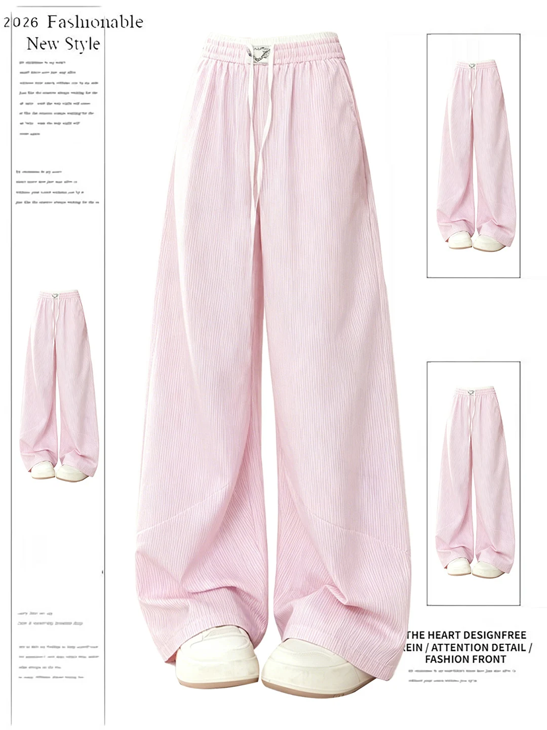 American Retro Lazy Style Women's Pink Striped Wide Leg Pants Summer New Drawstring Loose Slim Straight Casual Trousers
American Retro Lazy Style Women's Pink Striped Wide Leg Pants Summer New Drawstring Loose Slim Straight Casual Trousers