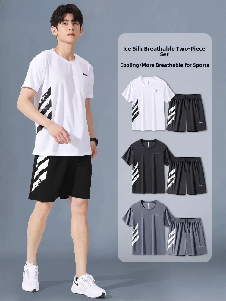Высококачественный спортивный комплект из ледяного шелка, мужской летний спортивный комплект для бега, легкий спортивный комплект, повседневная спортивная одежда для фитнеса
Высококачественный спортивный комплект из ледяного шелка, мужской летний спортивный комплект для бега, легкий спортивный комплект, повседневная спортивная одежда для фитнеса