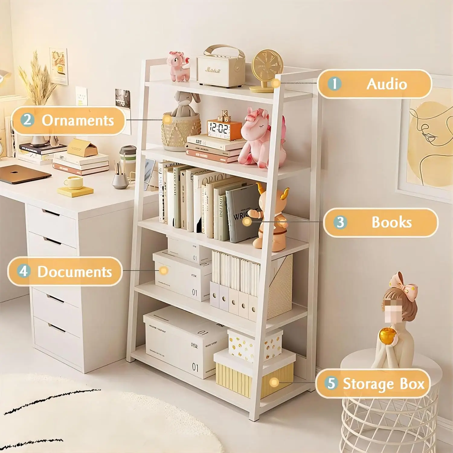 Iotxy 5-Tier Ladder Shelf Bookcase - Wood And Metal Modern Standing Bookshelf, Open Book Shelves Storage Rack, For Home Office,
Iotxy 5-Tier Ladder Shelf Bookcase - Wood And Metal Modern Standing Bookshelf, Open Book Shelves Storage Rack, For Home Office,