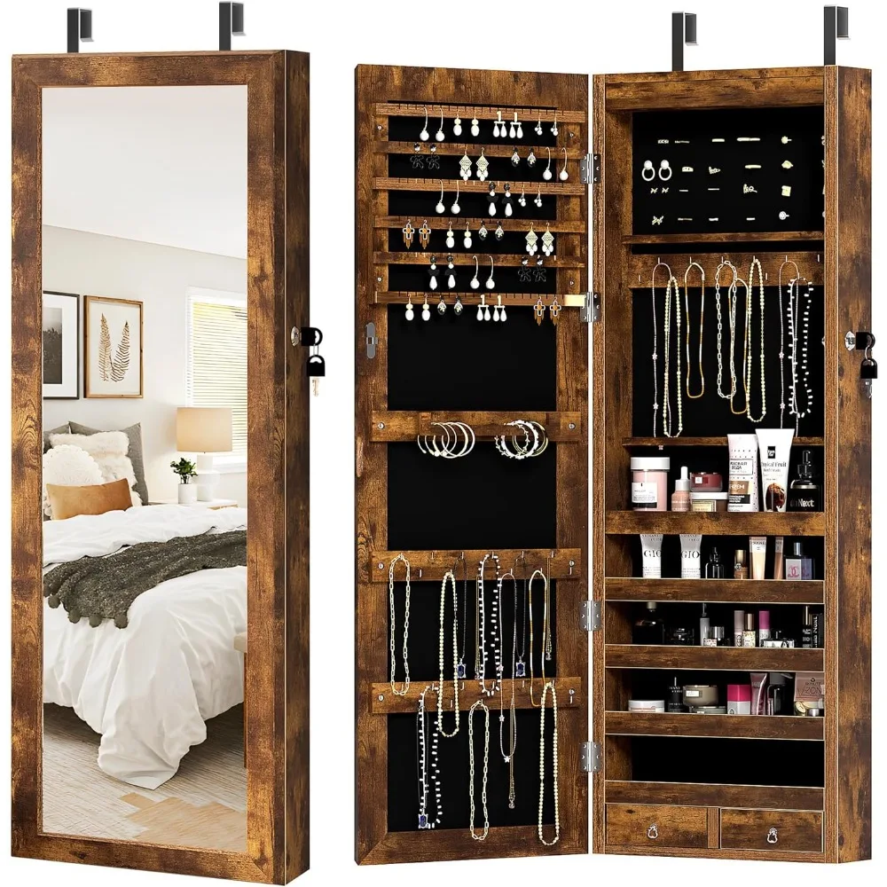 Lockable Wooden Jewelry Cabinet Mirror Cabinet Chest Armoire Wardrobe Storage Organizer, Armoire Organizer with 6 LED Light
Lockable Wooden Jewelry Cabinet Mirror Cabinet Chest Armoire Wardrobe Storage Organizer, Armoire Organizer with 6 LED Light