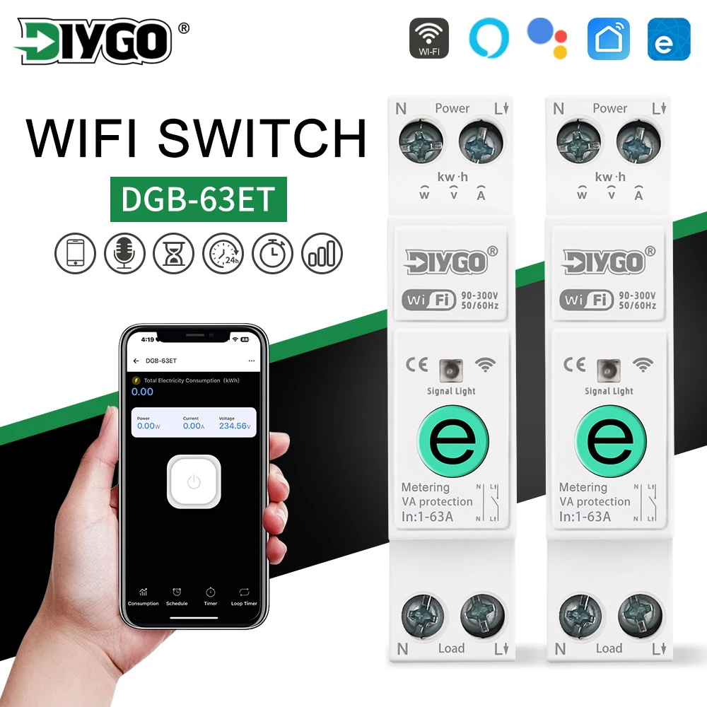 WIFI Smart Switch Circuit Breaker 1-63A Adjustable Remote Control EWeLink Energy Meter DGB-63ET Kwh Metering Voltage Protection
WIFI Smart Switch Circuit Breaker 1-63A Adjustable Remote Control EWeLink Energy Meter DGB-63ET Kwh Metering Voltage Protection