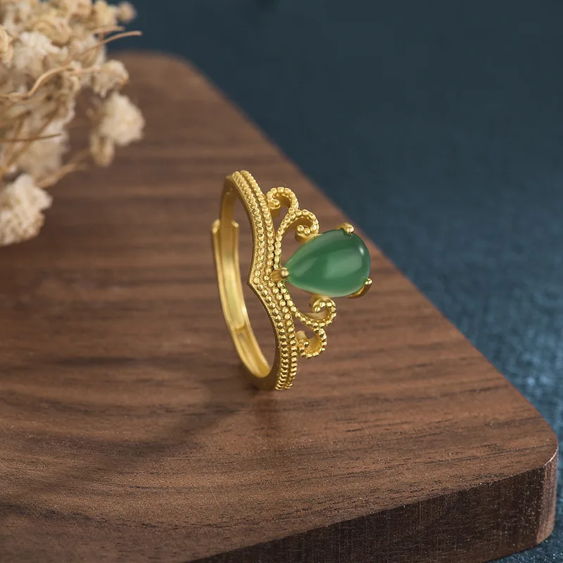Green Natural Jade Crown Rings 18K Gold Plated Carved Gemstone Real Jewelry Adjustable Ring Vintage Talismans Luxury Amulet
Green Natural Jade Crown Rings 18K Gold Plated Carved Gemstone Real Jewelry Adjustable Ring Vintage Talismans Luxury Amulet