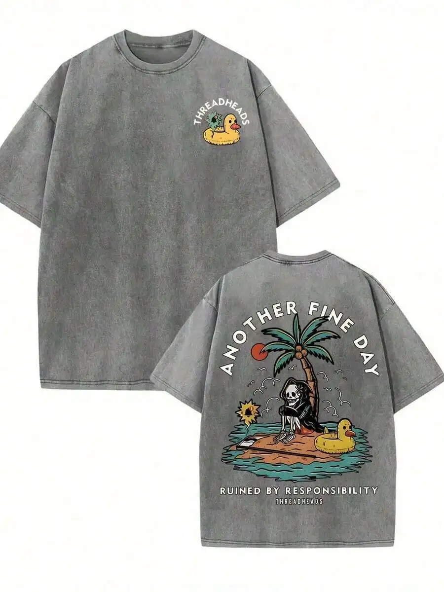 Retro Beach Skull Duck Print Loose Cotton T-Shirt For Men
Retro Beach Skull Duck Print Loose Cotton T-Shirt For Men