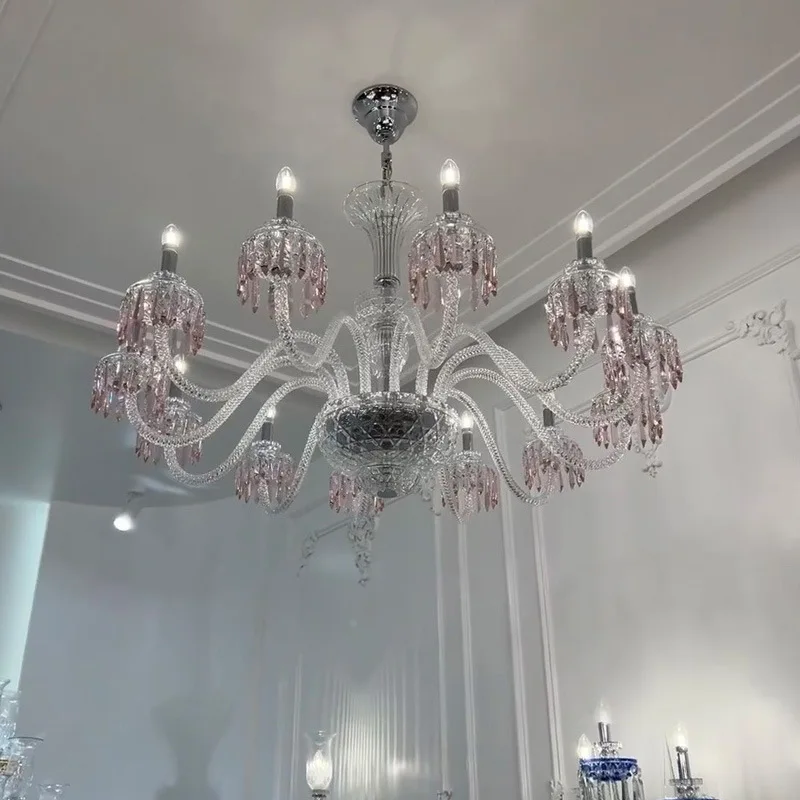 French living room crystal chandelier European villa dining room light luxury high sense pink wedding room bedroom
French living room crystal chandelier European villa dining room light luxury high sense pink wedding room bedroom
