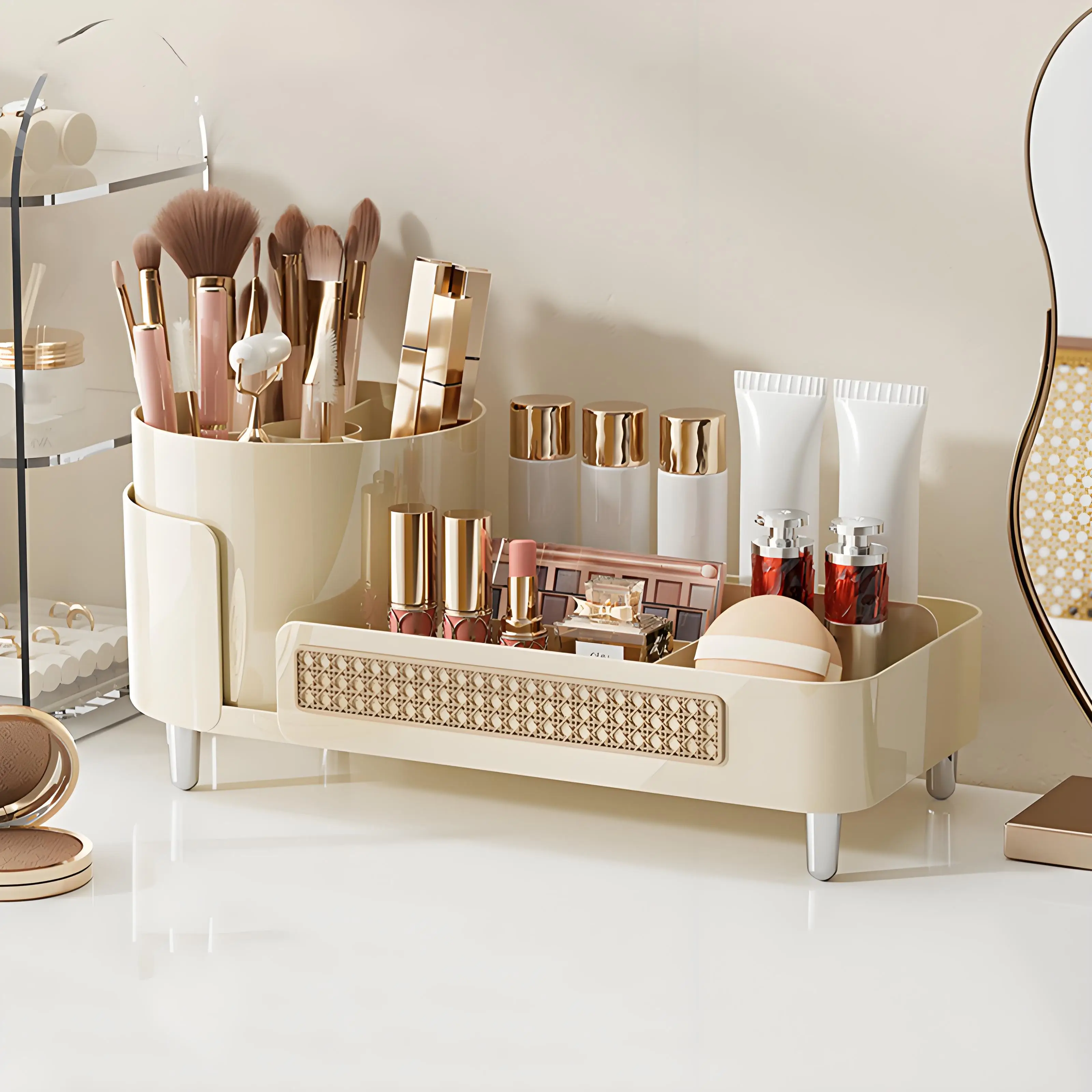 Cosmetics Storage Box With High-end Feel, Desktop Rotatable Dividing Pen Holder For Dressing, Large Capacity Cosmetics Storage
Cosmetics Storage Box With High-end Feel, Desktop Rotatable Dividing Pen Holder For Dressing, Large Capacity Cosmetics Storage