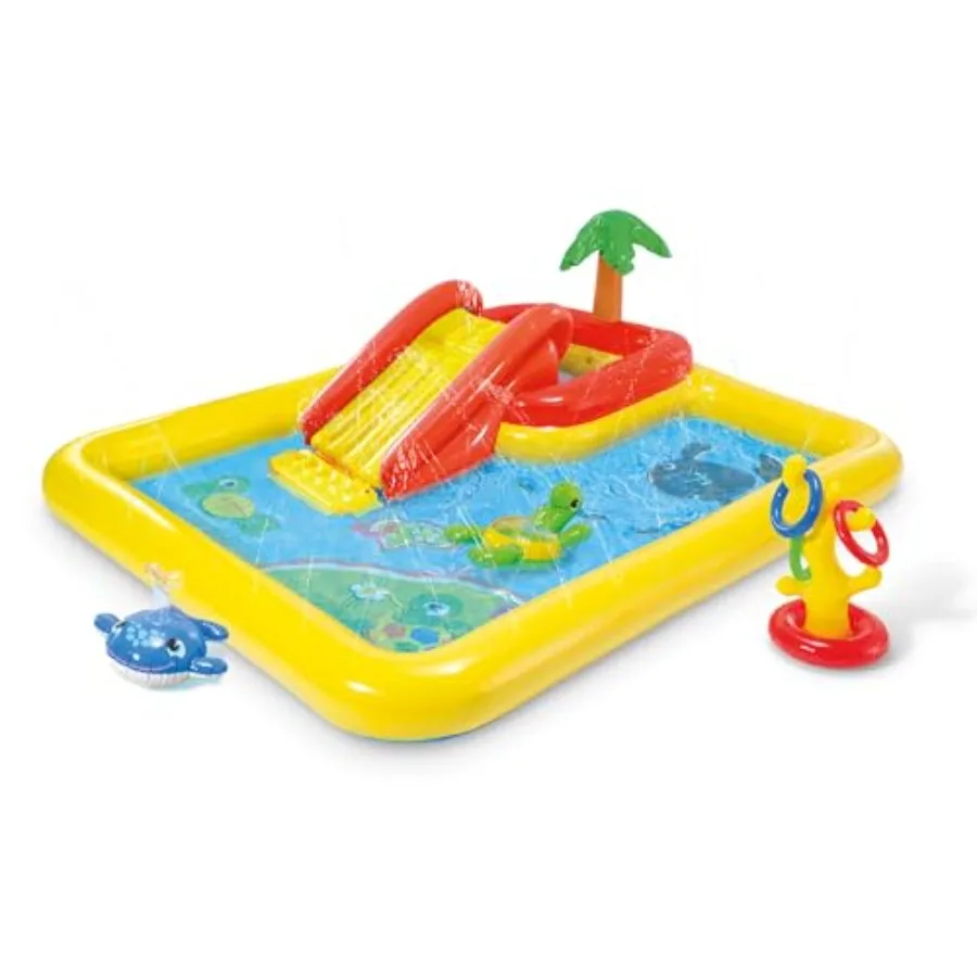 Backyard toddler play center: inflatable ocean-themed pool set PVC material blue color includes water slide and built-in spraye
Backyard toddler play center: inflatable ocean-themed pool set PVC material blue color includes water slide and built-in spraye