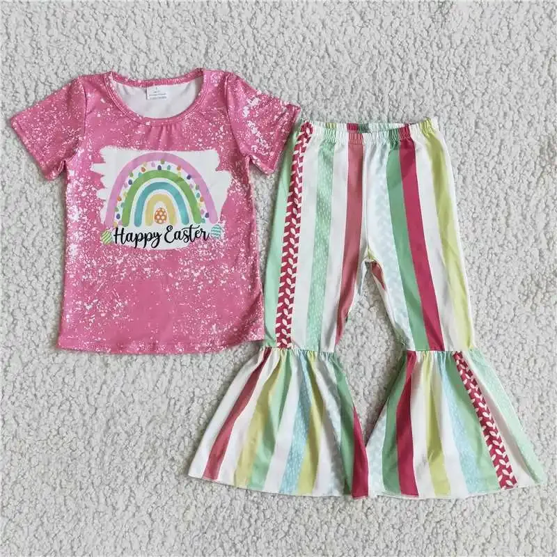 RTS 2022 Toddlers Western Baby Girl Pink Rainbow Cotton Sleeve Short Shirt Colorful Stripes Pants Bell Bottom Fashion Hot Sale
RTS 2022 Toddlers Western Baby Girl Pink Rainbow Cotton Sleeve Short Shirt Colorful Stripes Pants Bell Bottom Fashion Hot Sale