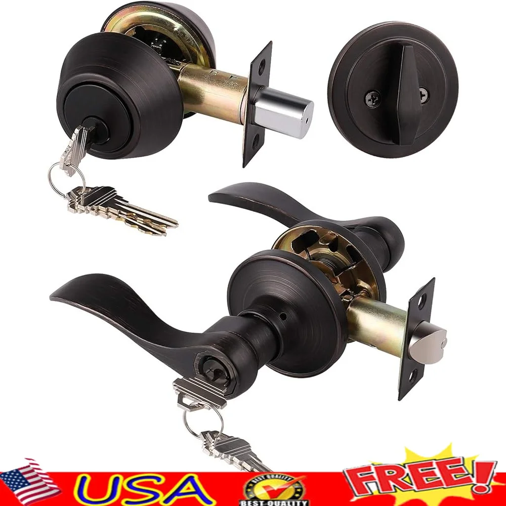 Keyed-Alike Door Levers Deadbolts Combo Lockset Set of 2 Heavy Duty Zinc Alloy Entry Lock Security 250000 Cycles Easy Install
Keyed-Alike Door Levers Deadbolts Combo Lockset Set of 2 Heavy Duty Zinc Alloy Entry Lock Security 250000 Cycles Easy Install