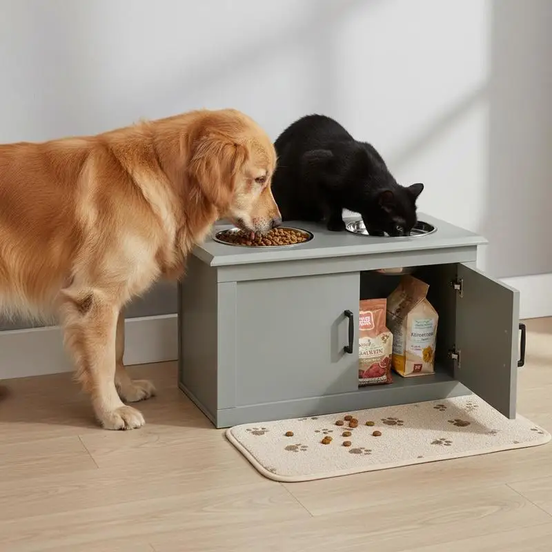 Raised Dog Bowls, with Storage, Two Stainless Steel Bowls, Elevated Base - Grey
Raised Dog Bowls, with Storage, Two Stainless Steel Bowls, Elevated Base - Grey